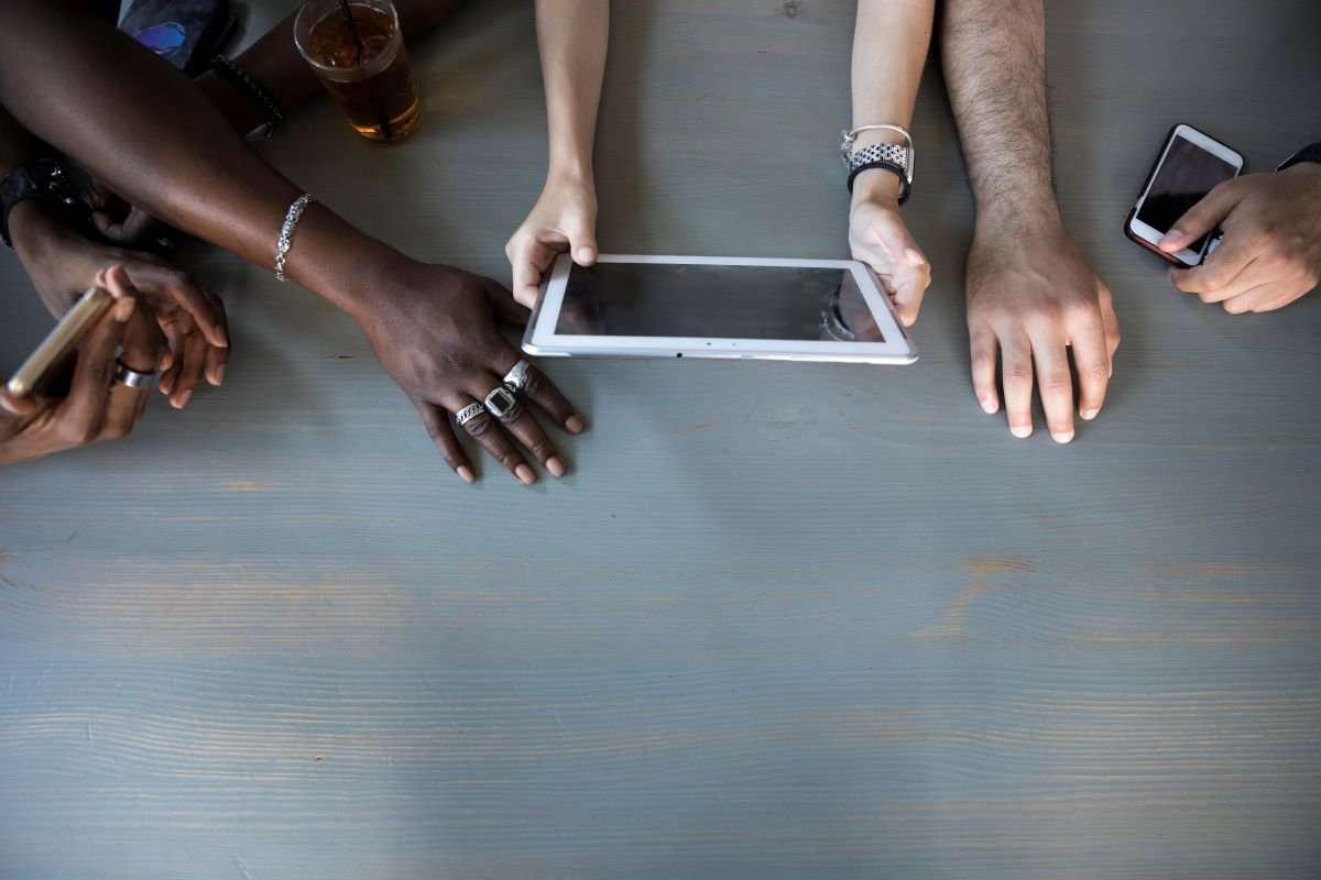 top view people using tablet 1